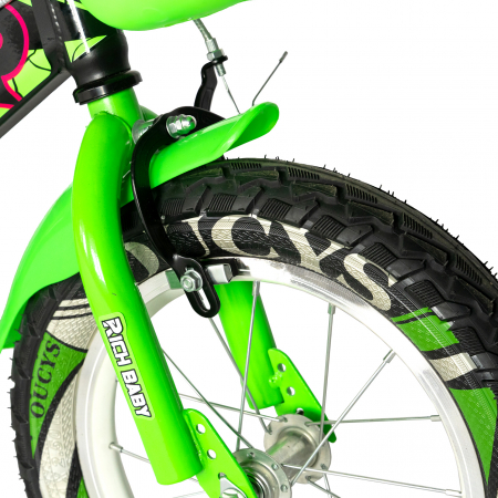 Bicicleta baieti Rich Bike 4-6 Ani, Roti 16 Inch, Frane C-Brake, Roti Ajutatoare, Rich Baby CSR16/WTB, Cadru Negru cu Design Verde [5]