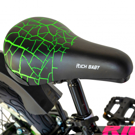 Bicicleta baieti Rich Bike 4-6 Ani, Roti 16 Inch, Frane C-Brake, Roti Ajutatoare, Rich Baby CSR16/WTB, Cadru Negru cu Design Verde [1]