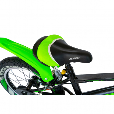 Bicicleta baieti Rich Baby R1807A, roata 18", C-Brake otel, roti ajutatoare cu LED, 5-7 ani, negru/verde [5]