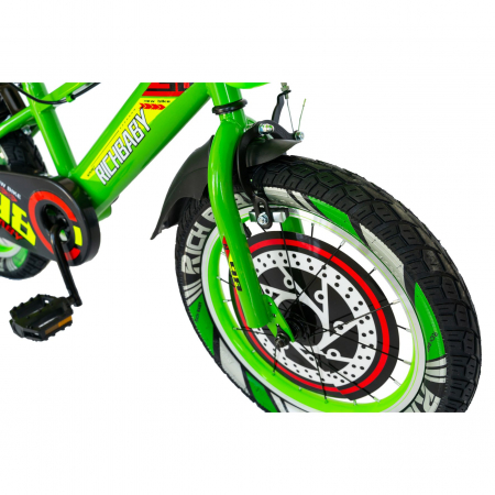 Bicicleta baieti Rich Baby R1807A, roata 18", C-Brake otel, roti ajutatoare cu LED, 5-7 ani, verde/negru [6]