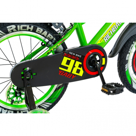 Bicicleta baieti Rich Baby R1807A, roata 18", C-Brake otel, roti ajutatoare cu LED, 5-7 ani, verde/negru [3]
