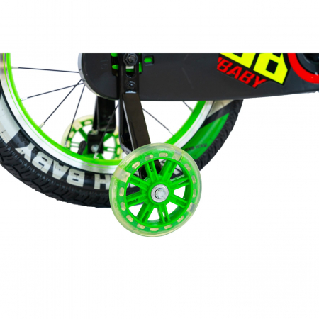 Bicicleta baieti Rich Baby R1807A, roata 18", C-Brake otel, roti ajutatoare cu LED, 5-7 ani, verde/negru [4]