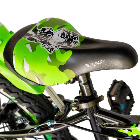 Bicicleta baieti RICH BABY R18WTA, roata 18", roti ajutatoare cu LED, 5-7 ani, culoare negru/verde [1]