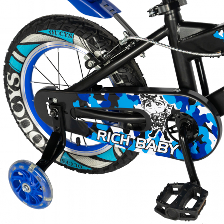 Bicicleta baieti RICH BABY R18WTA, roata 18", roti ajutatoare cu LED, 5-7 ani, negru negru/albastru [1]