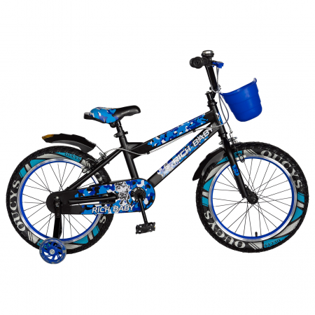 Bicicleta baieti RICH BABY R18WTA, roata 18", roti ajutatoare cu LED, 5-7 ani, negru negru/albastru [0]