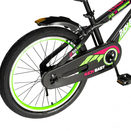 Bicicleta baieti RICH BABY R20WTB, roata 20", 7-10 ani, culoare negru/verde [3]
