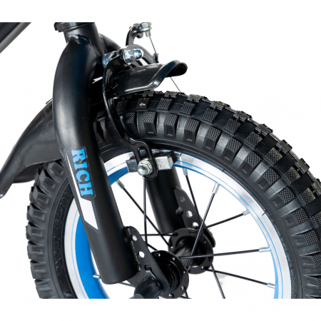 Bicicleta baieti Rich Baby T1202C, roata 12", C-Brake, roti ajutatoare, 2-4 ani, negru/albastru [10]