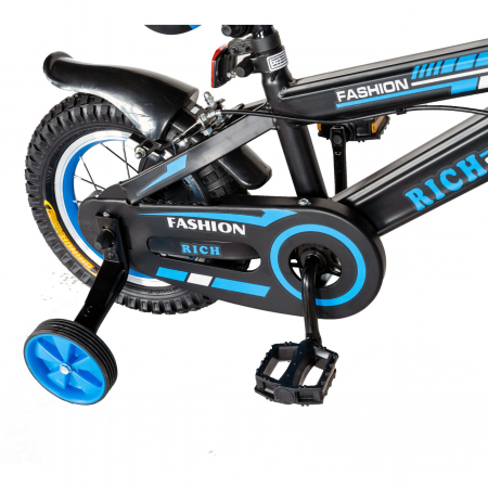 Bicicleta baieti Rich Baby T1202C, roata 12", C-Brake, roti ajutatoare, 2-4 ani, negru/albastru [2]