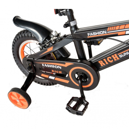 Bicicleta baieti Rich Baby T1202C, roata 12", C-Brake, roti ajutatoare, 2-4 ani, negru/portocaliu [5]