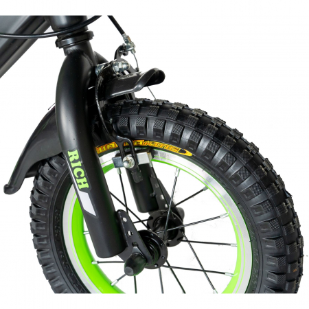 Bicicleta baieti Rich Baby T1202C, roata 12", C-Brake, roti ajutatoare, 2-4 ani, negru/verde [5]