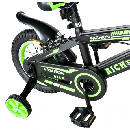 Bicicleta baieti Rich Baby T1202C, roata 12", C-Brake, roti ajutatoare, 2-4 ani, negru/verde [4]