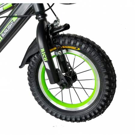 Bicicleta baieti Rich Baby T1202C, roata 12", C-Brake, roti ajutatoare, 2-4 ani, negru/verde [6]