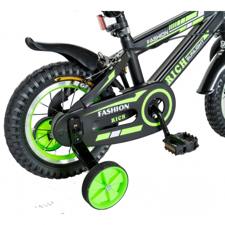 Bicicleta baieti Rich Baby T1202C, roata 12", C-Brake, roti ajutatoare, 2-4 ani, negru/verde [3]