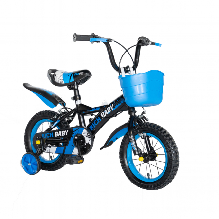 Bicicleta baieti Rich Baby T1204C, roata 12", C-Brake,  roti ajutatoare, 2-4 ani, negru/albastru [4]
