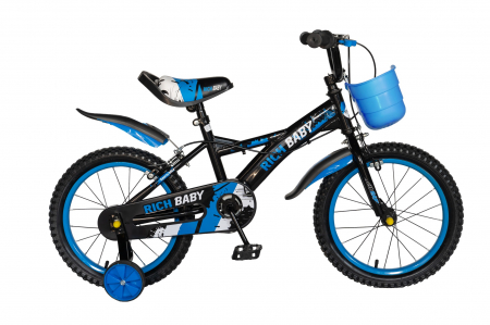 Bicicleta baieti Rich Baby T1204C, roata 12", C-Brake,  roti ajutatoare, 2-4 ani, negru/albastru [0]