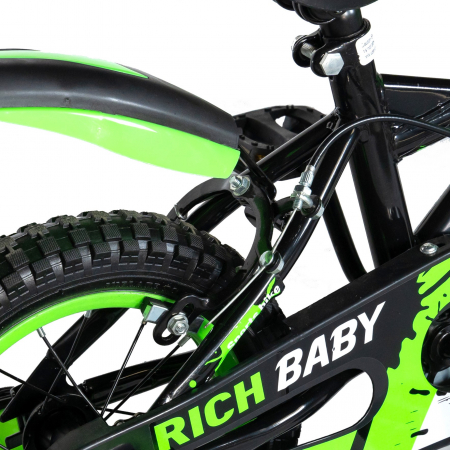Bicicleta baieti Rich Baby T1204C, roata 12", C-Brake,  roti ajutatoare, 2-4 ani, negru/verde [2]