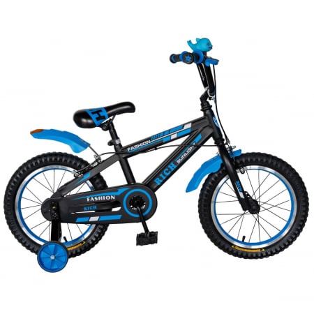 Bicicleta baieti Rich Baby T1602C, roata 16", C-Brake, roti ajutatoare, 4-6 ani, negru/albastru [0]