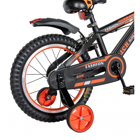 Bicicleta baieti Rich Baby T1602C, roata 16", C-Brake, roti ajutatoare, 4-6 ani, negru/portocaliu [1]