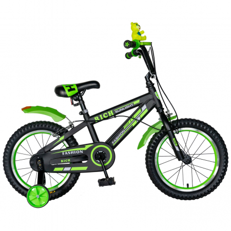 Bicicleta baieti Rich Baby T1602C, roata 16", C-Brake, roti ajutatoare, 4-6 ani, negru/verde [0]