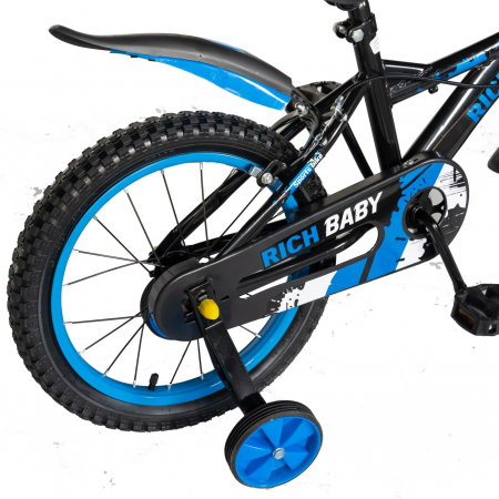 Bicicleta baieti Rich Baby T1604C, roata 16", C-Brake,  roti ajutatoare, 4-6 ani, negru/albastru [3]
