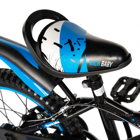 Bicicleta baieti Rich Baby T1604C, roata 16", C-Brake,  roti ajutatoare, 4-6 ani, negru/albastru [2]