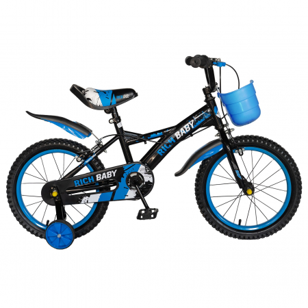 Bicicleta baieti Rich Baby T1604C, roata 16", C-Brake,  roti ajutatoare, 4-6 ani, negru/albastru [0]