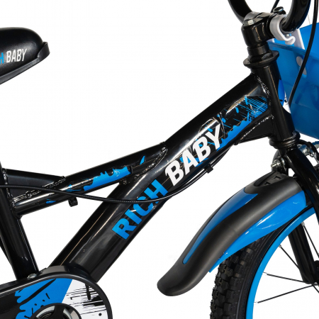 Bicicleta baieti Rich Baby T1604C, roata 16", C-Brake,  roti ajutatoare, 4-6 ani, negru/albastru [4]
