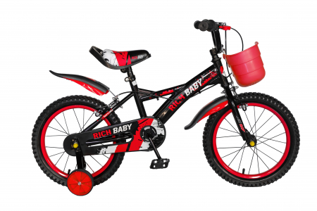 Bicicleta baieti Rich Baby T1604C, roata 16", C-Brake,  roti ajutatoare, 4-6 ani, negru/rosu [0]