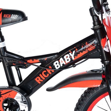 Bicicleta baieti Rich Baby T1604C, roata 16", C-Brake,  roti ajutatoare, 4-6 ani, negru/rosu [2]