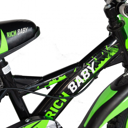Bicicleta baieti Rich Baby T1604C, roata 16", C-Brake,  roti ajutatoare, 4-6 ani, negru/verde [3]