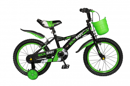 Bicicleta baieti Rich Baby T1604C, roata 16", C-Brake,  roti ajutatoare, 4-6 ani, negru/verde [0]
