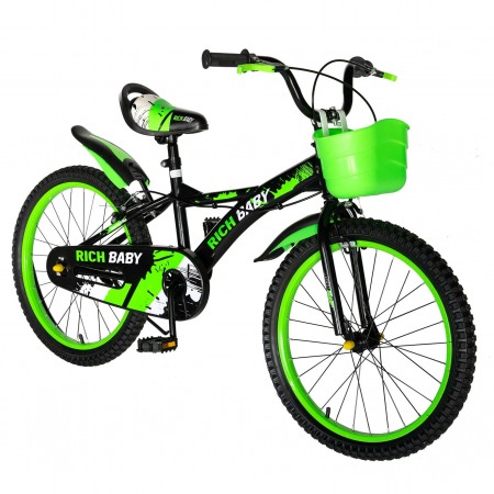 Bicicleta baieti Rich Baby T2004C, roata 20", C-Brake, 7-10 ani, negru/verde [1]