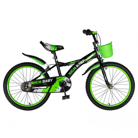 Bicicleta baieti Rich Baby T2004C, roata 20", C-Brake, 7-10 ani, negru/verde [0]