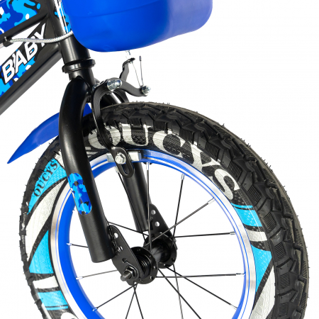 Bicicleta baieti Rich Bike 3-5 Ani, Roti 14 Inch, Frane C-Brake, Roti Ajutatoare cu LED, Rich Baby CSR14/WTA, Cadru Negru cu Albastru [6]