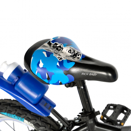 Bicicleta baieti Rich Bike 3-5 Ani, Roti 14 Inch, Frane C-Brake, Roti Ajutatoare cu LED, Rich Baby CSR14/WTA, Cadru Negru cu Albastru [1]