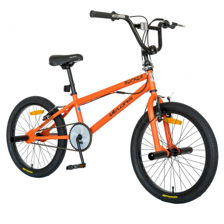 Bicicleta BMX Velors, Roti 20 Inch, Frane V-Brake, Velors Rocker CSV20/16A, Cadru Portocaliu cu Design Negru [1]