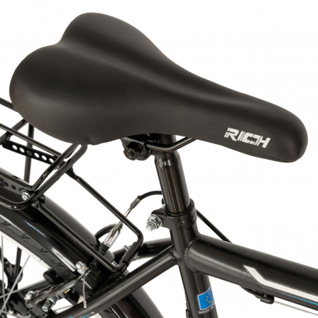 Bicicleta City Rich, Roti 26 Inch, Schimbator Sunrun, 18 viteze, Frana V-Brake, Portbagaj, Aparatori Aluminiu, RICH CSR26/35A, cadru Negru cu Design Albastru [2]