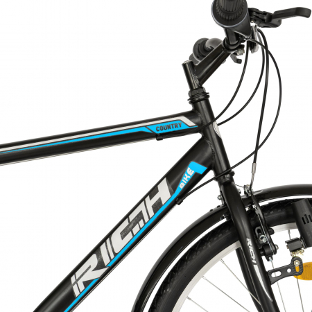 Bicicleta City Rich, Roti 26 Inch, Schimbator Sunrun, 18 viteze, Frana V-Brake, Portbagaj, Aparatori Aluminiu, RICH CSR26/35A, cadru Negru cu Design Albastru [5]