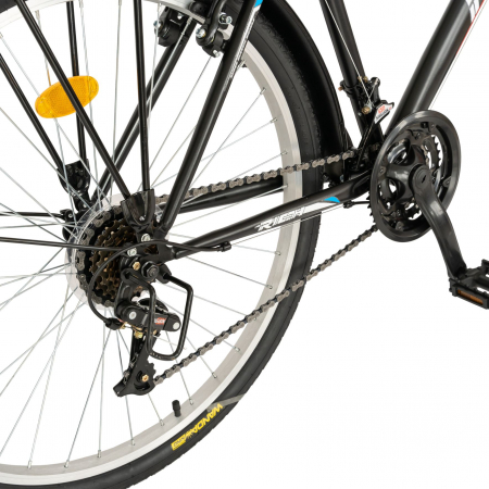 Bicicleta City Rich, Roti 26 Inch, Schimbator Sunrun, 18 viteze, Frana V-Brake, Portbagaj, Aparatori Aluminiu, RICH CSR26/35A, cadru Negru cu Design Albastru [3]