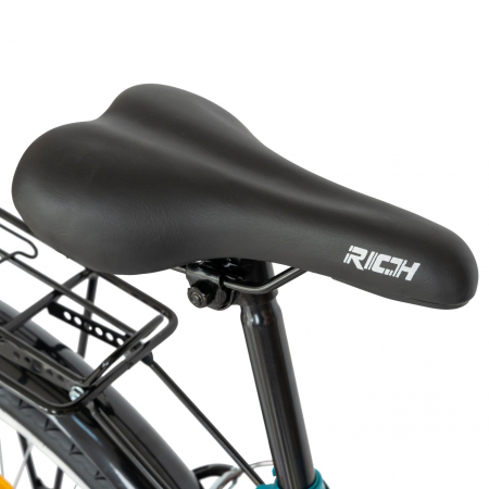 Bicicleta City Rich, Saiguan Revoshift 18 Viteze, Roti 26 Inch, Frane V-Brake Fata/Spate, Rich CSR26/32A, Cadru Bleu cu Design Alb  [5]