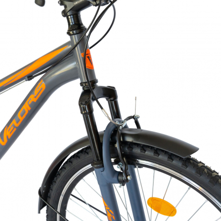 Bicicleta oras Velors V2433B, roata 24 inch, echipare Shimano, 18 viteze, culoare gri/portocaliu [6]