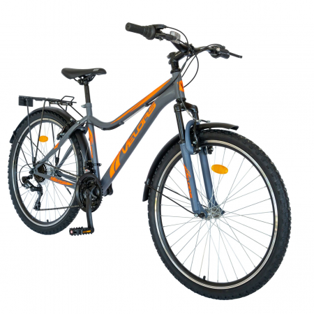 Bicicleta oras Velors V2433B, roata 24 inch, echipare Shimano, 18 viteze, culoare gri/portocaliu [1]