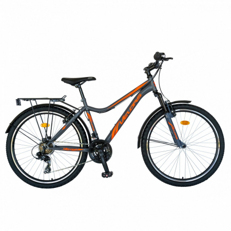 Bicicleta oras Velors V2433B, roata 24 inch, echipare Shimano, 18 viteze, culoare gri/portocaliu [0]