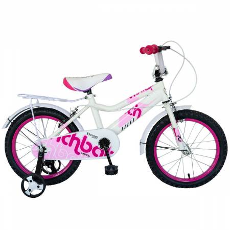 Bicicleta copii 16"  RICH BABY R1602A, culoare alb/roz, roti ajutatoare, varsta 4-6 ani [0]