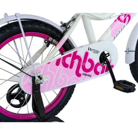 Bicicleta copii 16"  RICH BABY R1602A, culoare alb/roz, roti ajutatoare, varsta 4-6 ani [3]