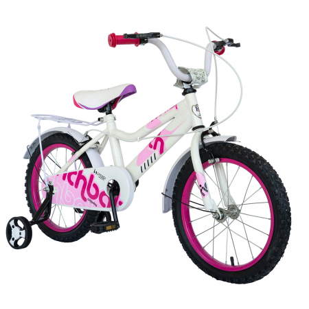 Bicicleta copii 16"  RICH BABY R1602A, culoare alb/roz, roti ajutatoare, varsta 4-6 ani [1]