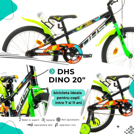 Bicicleta Copii DHS Dino - 20 Inch, Negru [3]