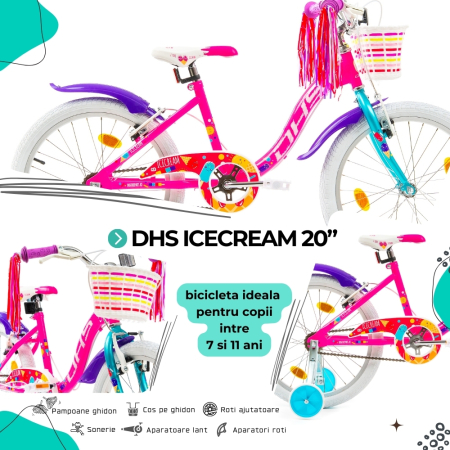 Bicicleta Copii DHS Icecream - 20 Inch, Roz [3]