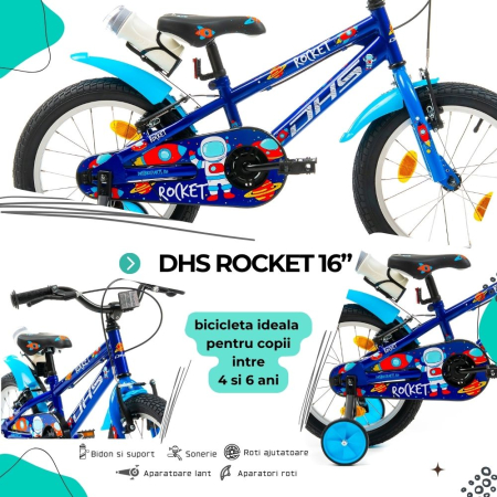 Bicicleta Copii DHS Rocket - 16 Inch, Albastru inchis [2]