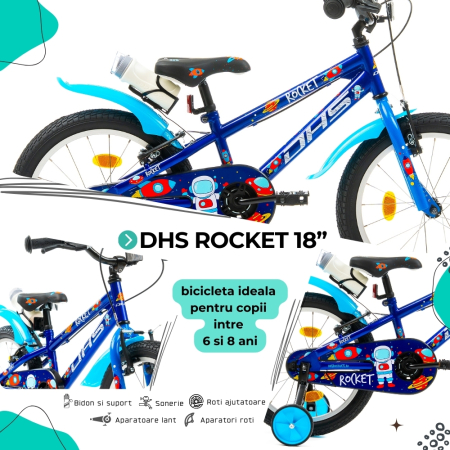 Bicicleta Copii DHS Rocket - 18 Inch, Albastru inchis [3]
